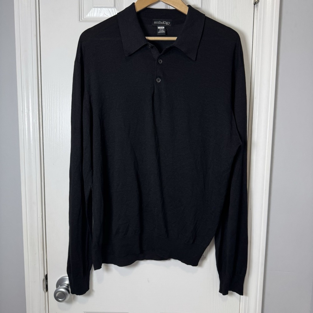 Anthology Men's 100% Silk Black Pullover Collared Sweater Sz XL‎